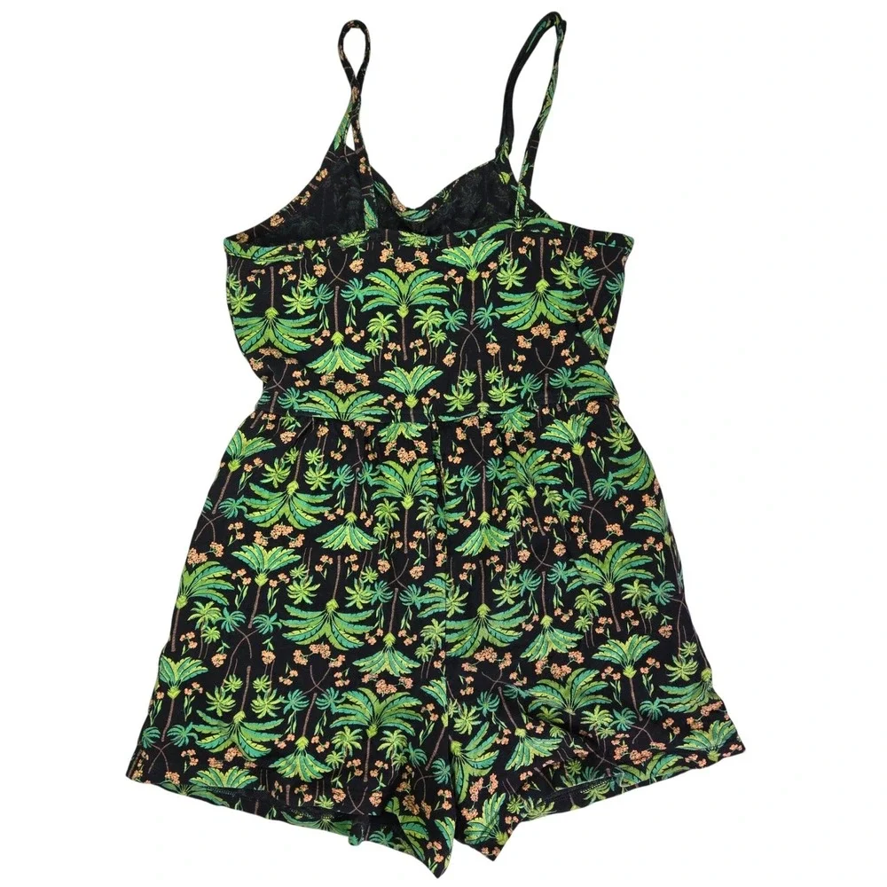 Old Navy‎ Girls Large Romper Black Green Palm Tree Tropical Cotton Sleeveless
